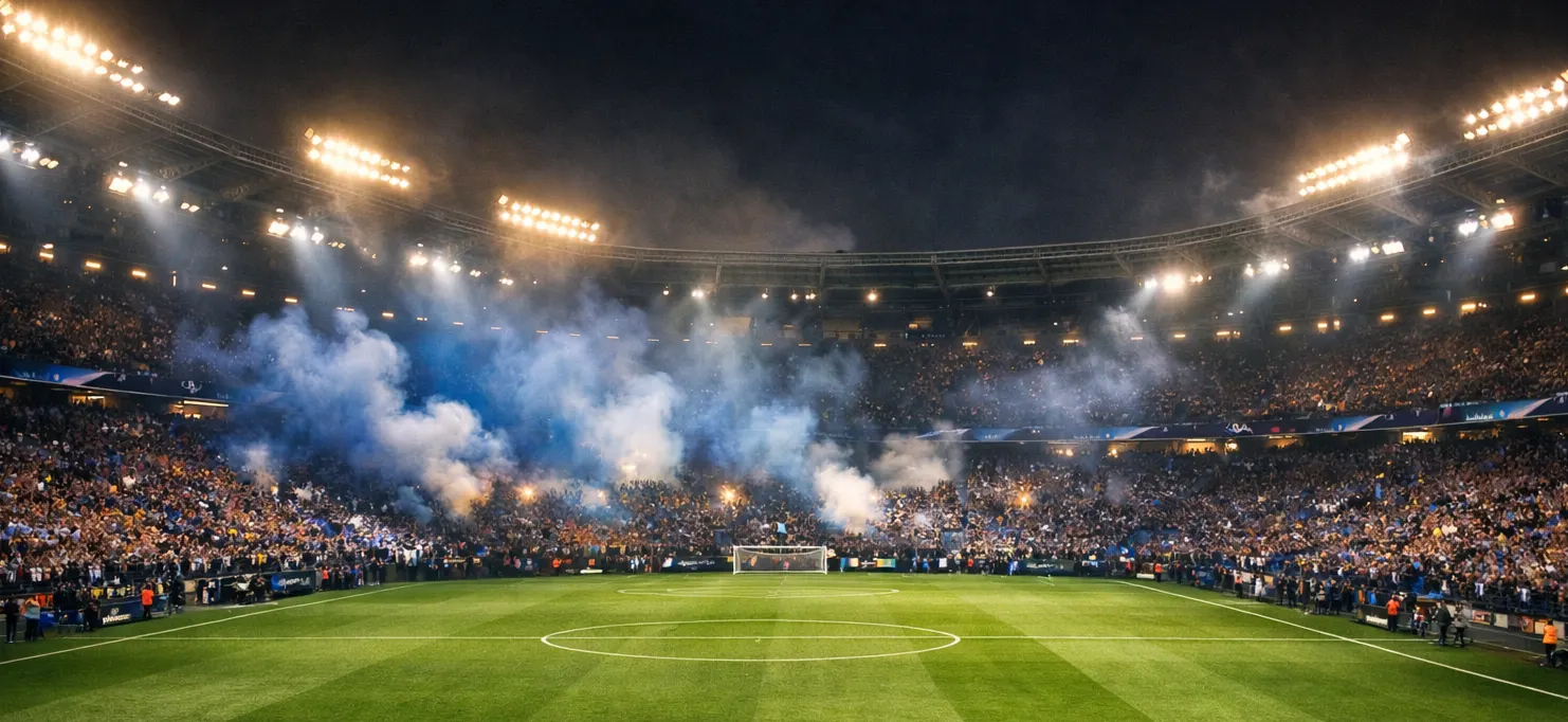 Champions League wedden - Europees voetbalstadion bij avondwedstrijd